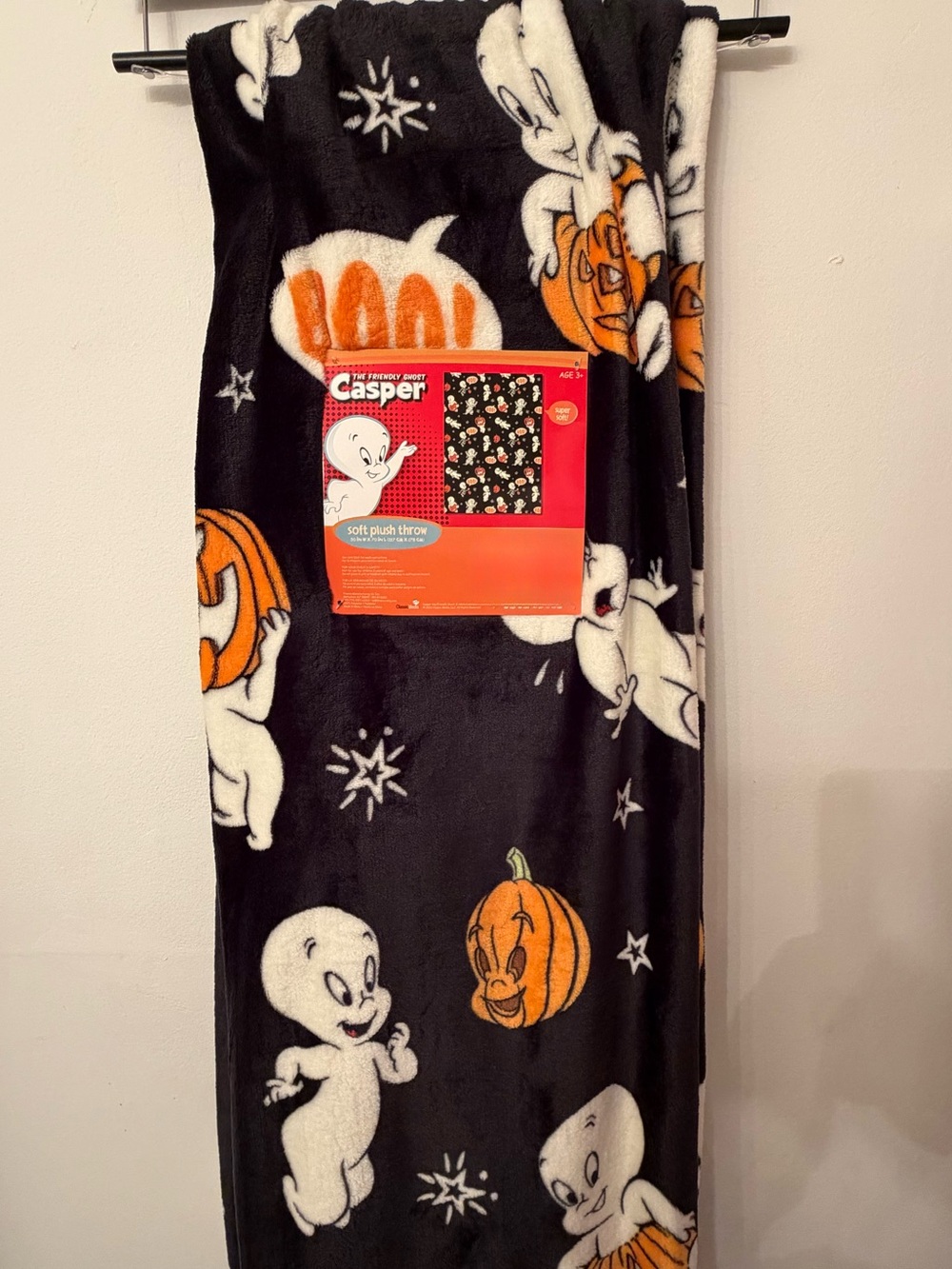Casper Halloween Plush Throw Blanket - Black, White & Orange